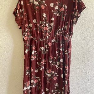 Maroon colored floral print dress. Torrid size 0